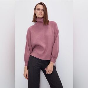 Zara Mauve Turtleneck Sweater with Tie Sleeves
